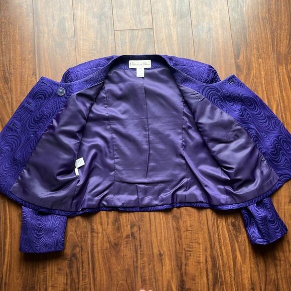 Vintage Christian Dior purple silk and wool blend skirt and blazer set size 12p. - Picture 8 of 15